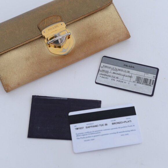 Prada Gold Saffiano Leather Pushlock Flap Wallet - Picture 2 of 14